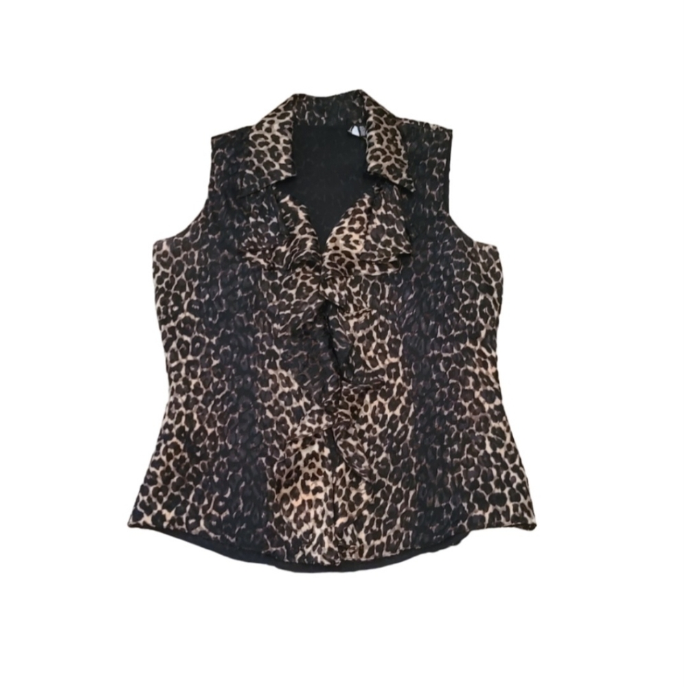 Dana Buchman Leopard Print Blouse Size 6 Black Brown